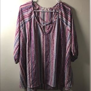 Purple/Pink/ White Crisscross Blouse